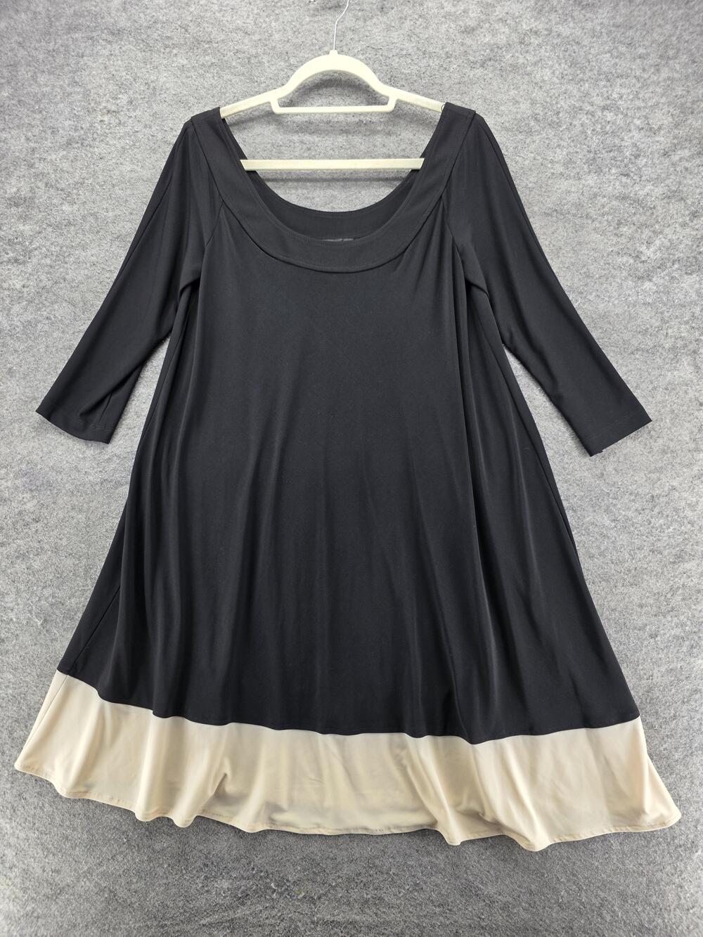 Jones New York Dress Womens 10 Black Swing Scoop Neck 3/4 Sleeve Colorblock
